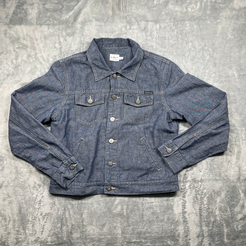 Calvin Klein Jeans Womens Lightweight Denim Trucker Jacket Blue Size Large